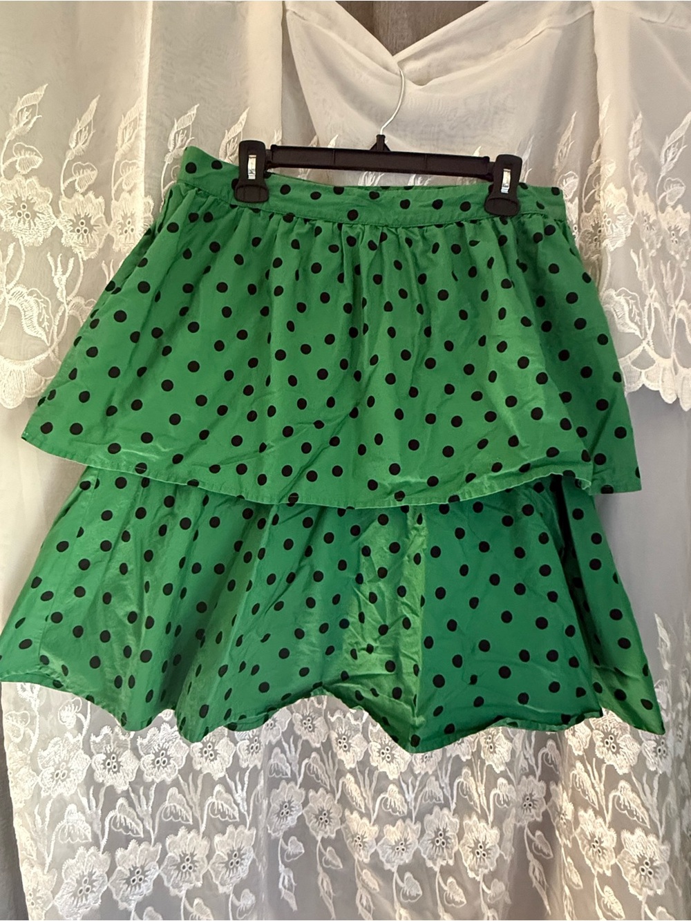 Whimsical Green Polka Dot Tiered Skirt